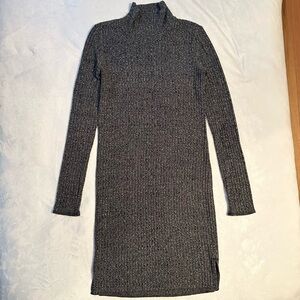 Wilfred Free Sheath Stretch Ribbed Midi Dress Mock Neck S long sleeve gray